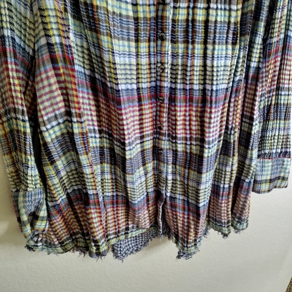 Free People Come On Over Plaid Pleated Oversized Button Up Top Blouse Sz M - Picture 4 of 10